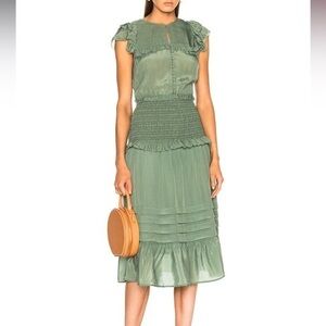 Sea New York Sage Green Ruffled Maxi Dress